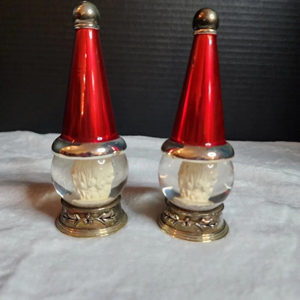 Towle Silversmiths Santa Hat/Head Snow Globes Salt/Pepper‎ Shakers